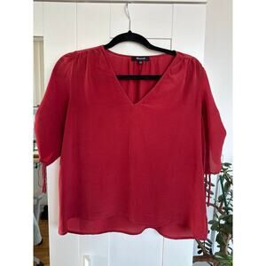 Madewell 100% Silk Cinch Short Sleeve Blouse, Rust, Size M
